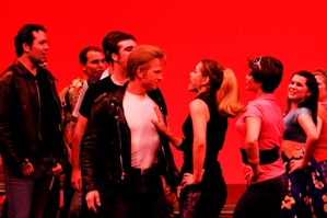 Andrew Hackwill, Toni Maxfield and the cast of Grease. Canberra Philharmonic Society